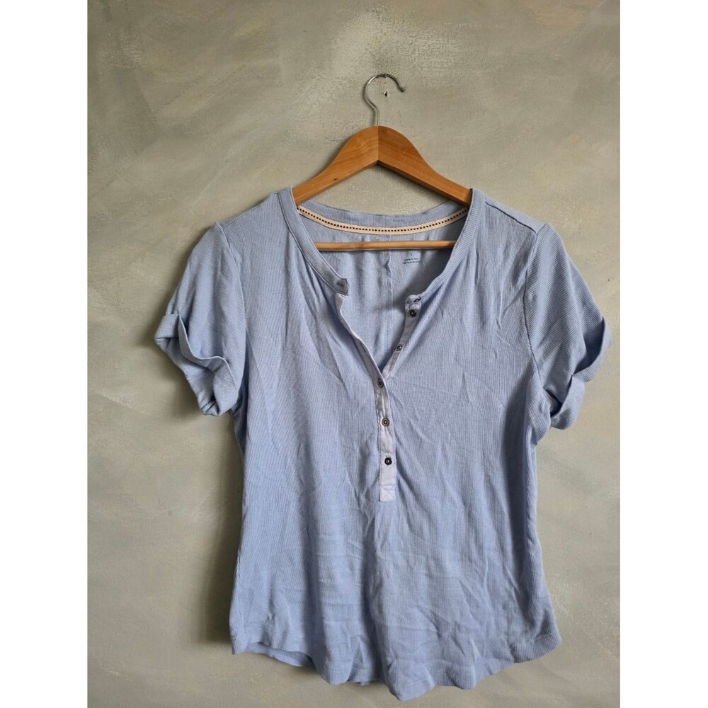 Light Blue Ribbed Henley Top Pilcro Anthropologie The Andie Sz L Womens